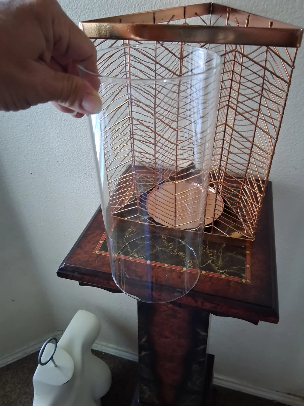 Copper Chevron Wire Hurricane Candle Holder with Glass Cylinder Pillar Holder Lg